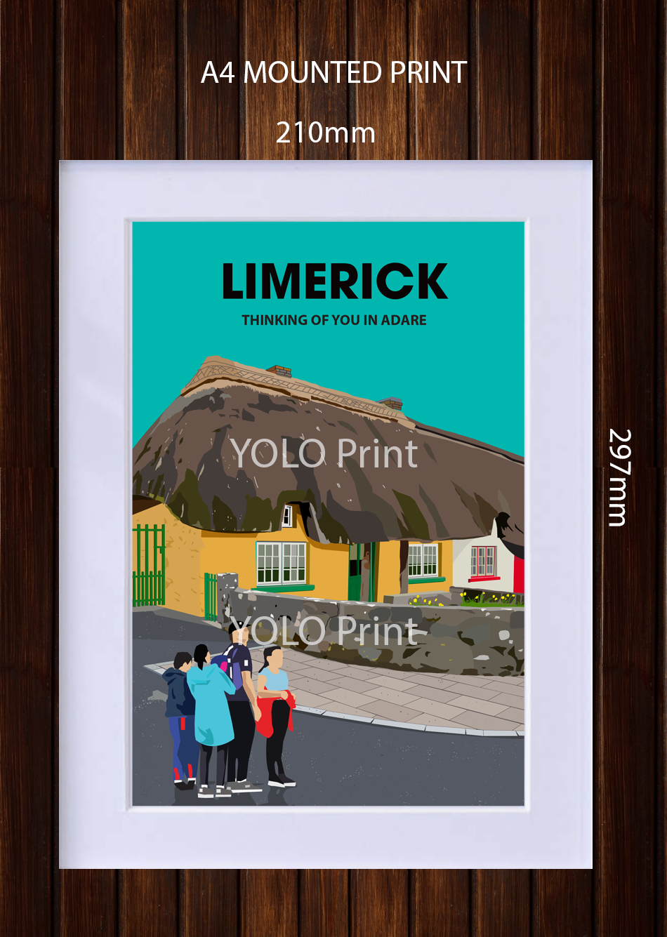 Limerick Postcard or A4 Mounted Print  - Adare Cottages