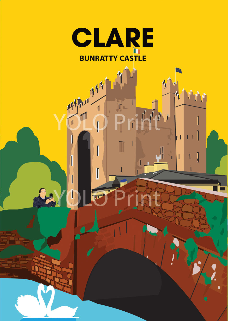 Clare Postcard or A4 Mounted Print or Fridge Magnet - Bunratty Castle