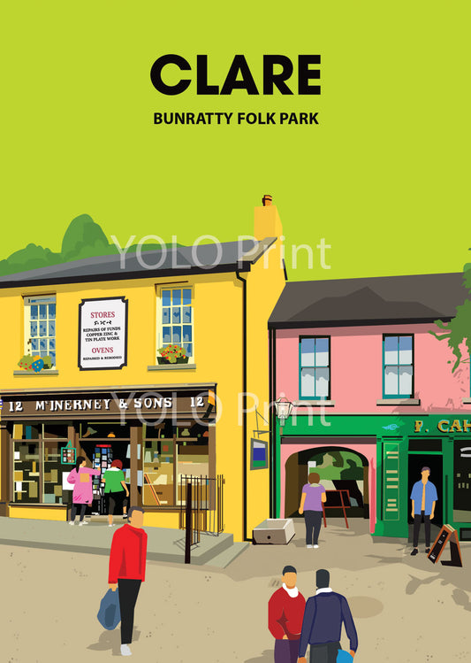 Clare Postcard or A4 Mounted Print or Fridge Magnet - Bunratty Folk Park