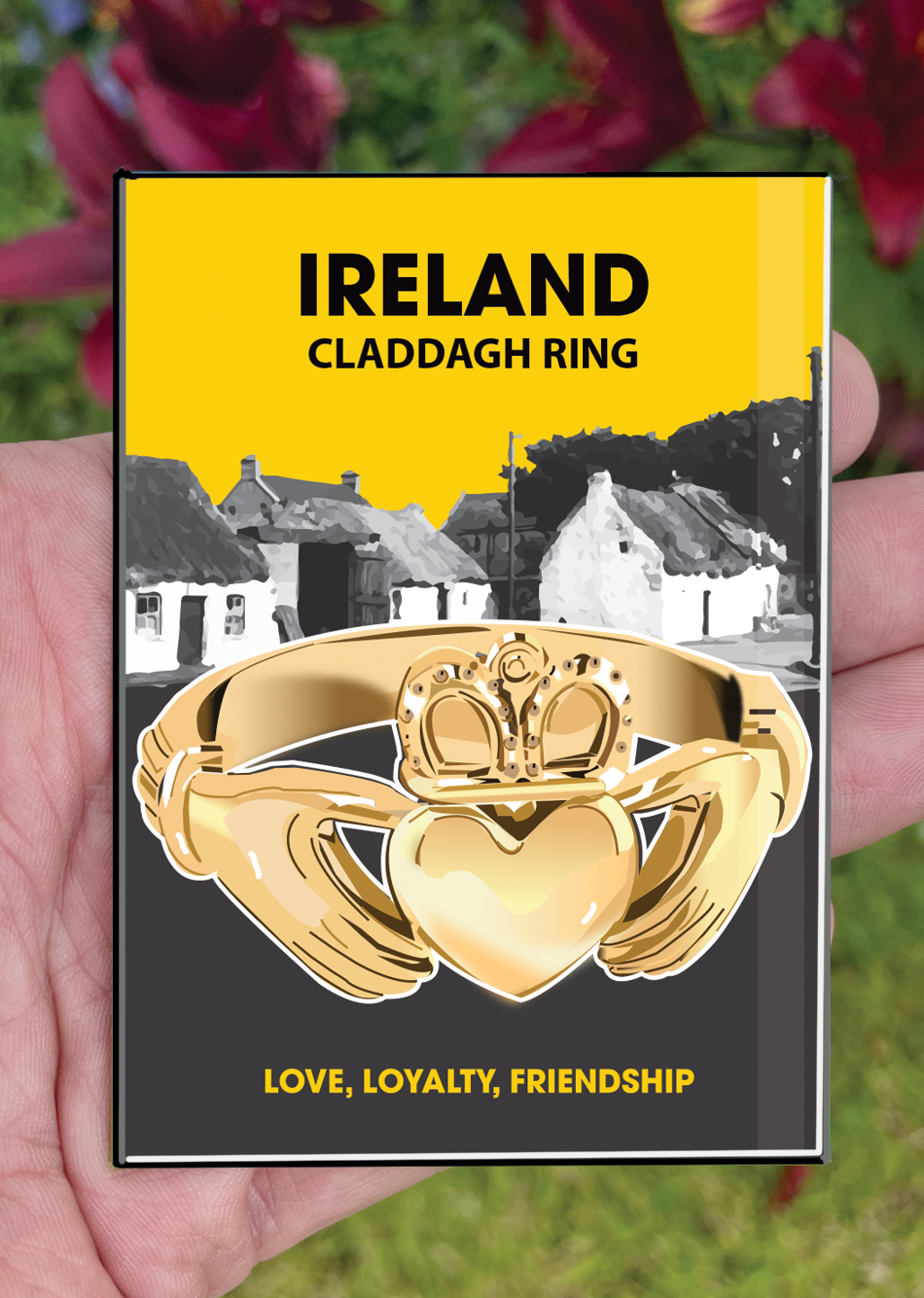 Galway Postcard or A4 Mounted Print or Fridge Magnet  - Claddagh Ring with QR CODE Link