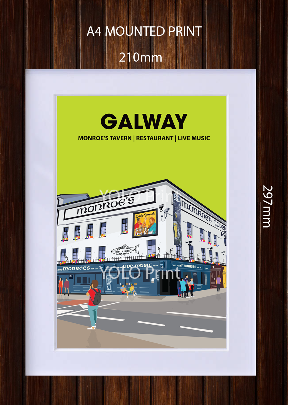 Galway Postcard or A4 Mounted Print  - Monroes Tavern with QR CODE Link