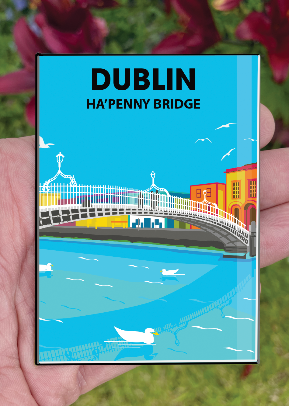 Dublin Postcard or A4 Mounted Print or Fridge Magnet  - Ha'Penny Bridge