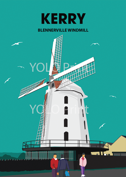 Kerry Postcard or A4 Mounted Print  - Blennerville Windmill