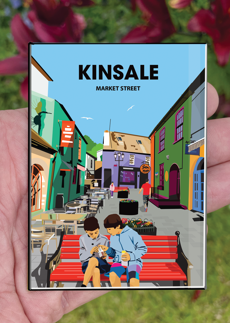 Kinsale Postcard or A4 Mounted Print or Fridge Magnet - Kinsale Market Street