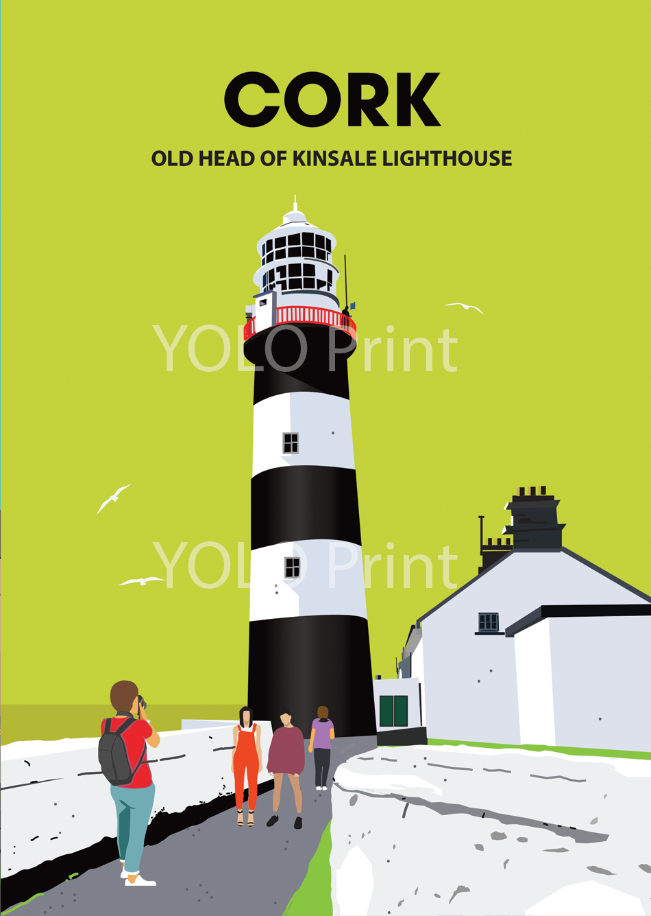 Cork Postcard or A4 Mounted Print or Fridge Magnet - Kinsale Lighthouse