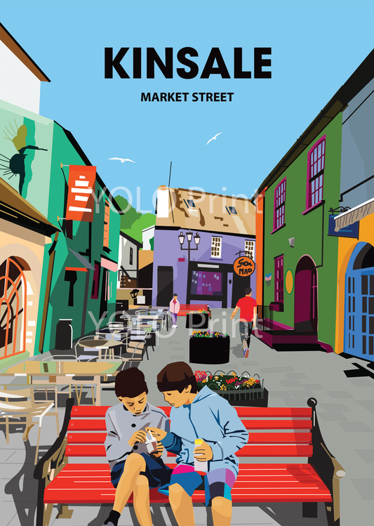 Kinsale Postcard or A4 Mounted Print or Fridge Magnet - Kinsale Market Street