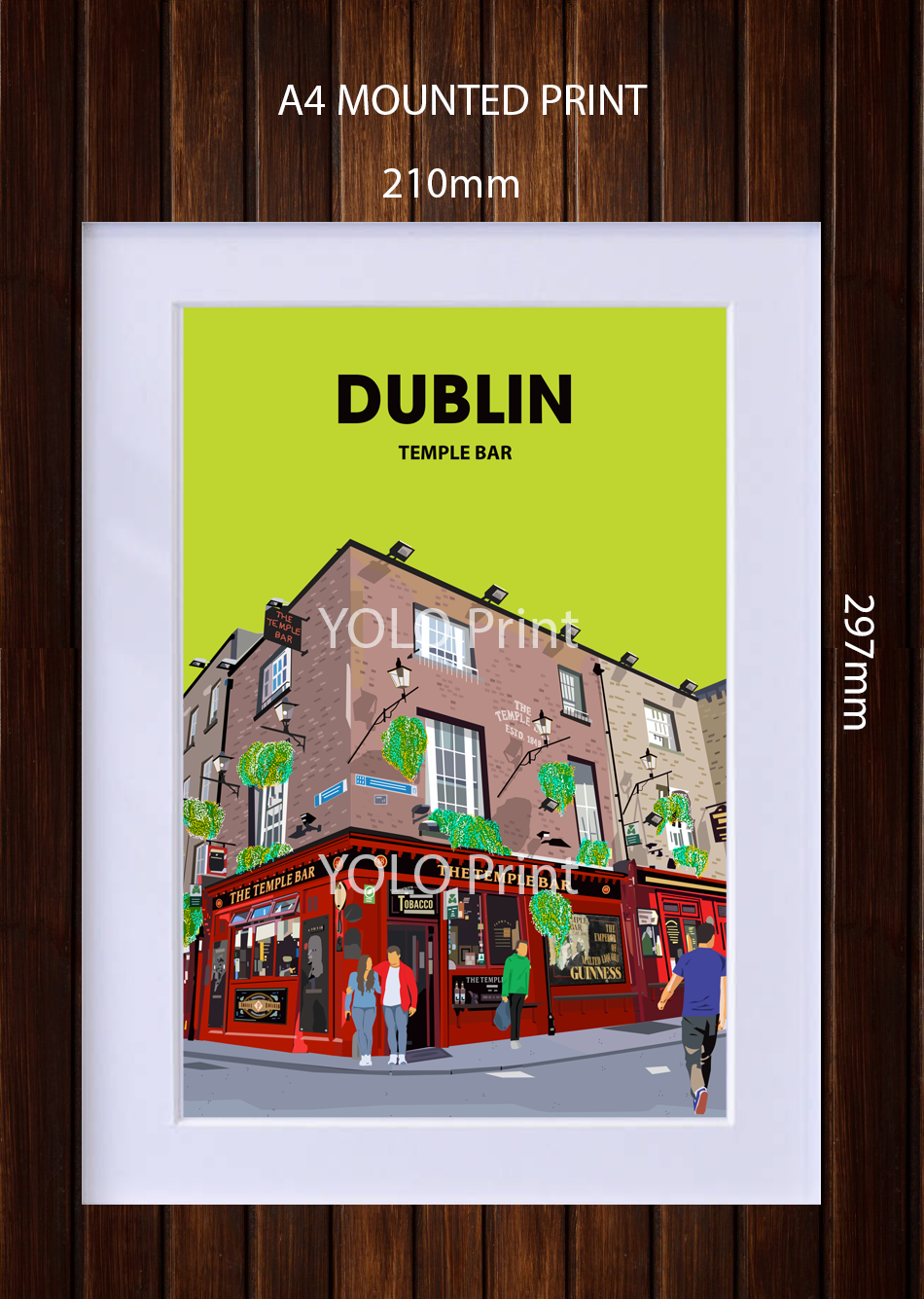 Dublin Postcard or A4 Mounted Print or Fridge Magnet - Temple Bar