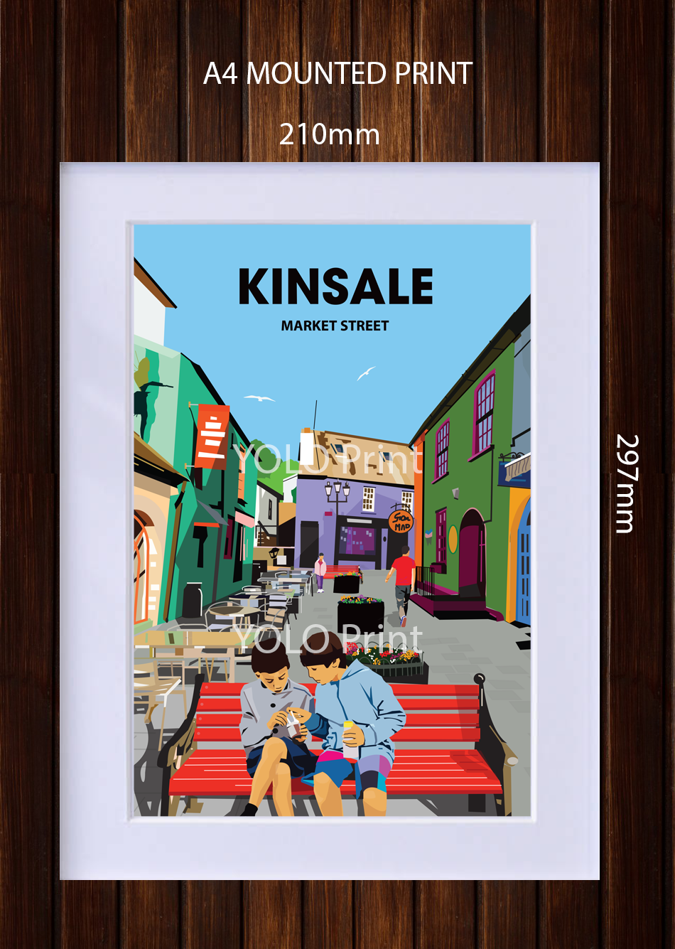 Kinsale Postcard or A4 Mounted Print or Fridge Magnet - Kinsale Market Street