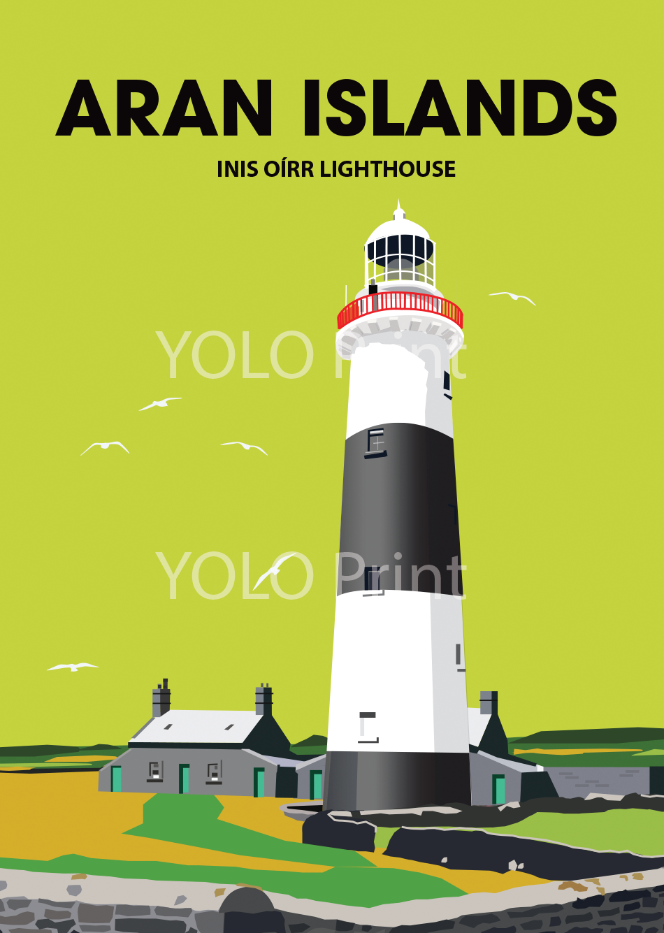 Aran Islands Postcard or A4 Mounted Print  - Inis Oirr Lighthouse