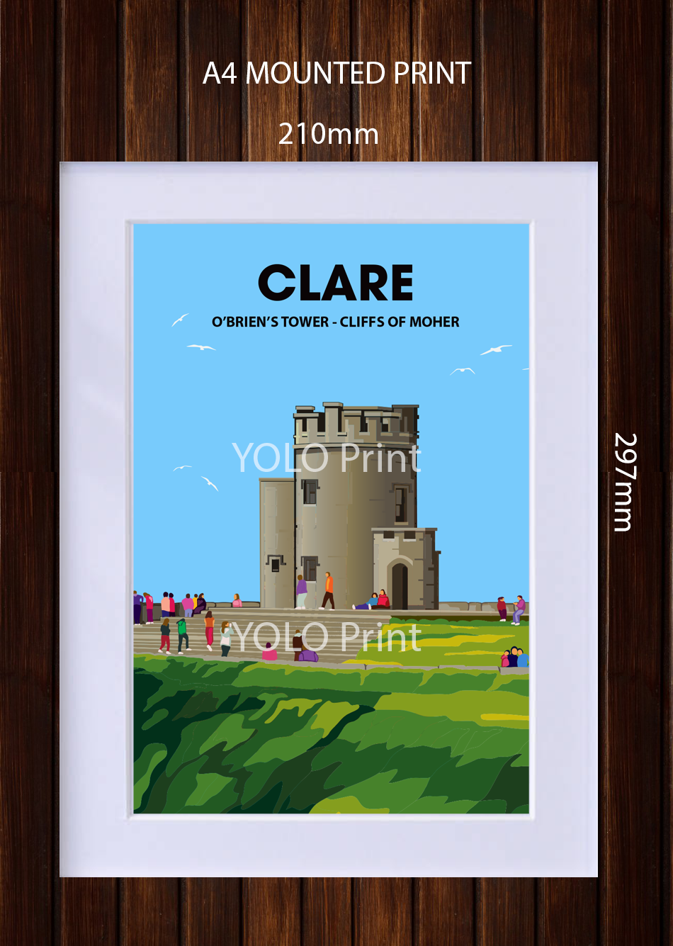 Clare Postcard or A4 Mounted Print or Fridge Magnet - OBriens Tower - Cliffs of Moher
