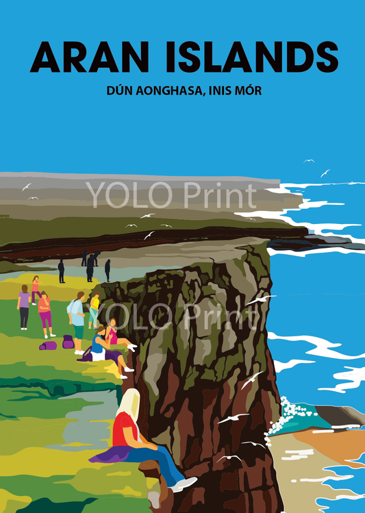 Aran Islands Postcard or A4 Mounted Print or Fridge Magnet - Dun Aonghasa