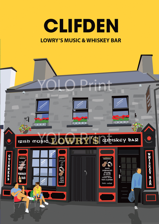 Galway Postcard or A4 Mounted Print  - Lowrys Bar Clifden