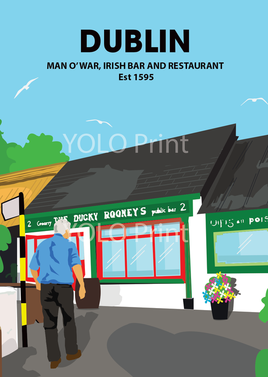 Dublin Postcard or A4 Mounted Print  - Man O'War Pub 1