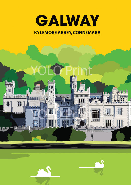 Galway Postcard or A4 Mounted Print or Fridge Magnet - Kylemore Abbey
