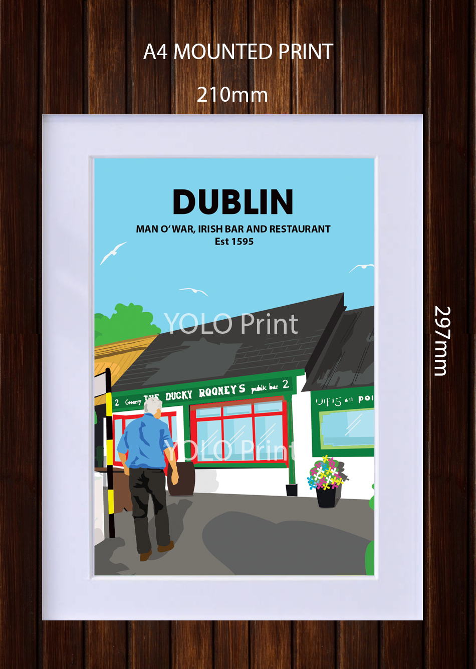 Dublin Postcard or A4 Mounted Print  - Man O'War Pub 1