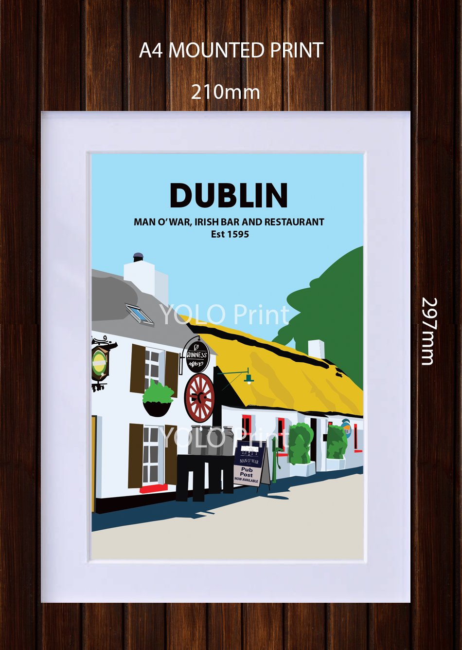 Dublin Postcard or A4 Mounted Print  - Man O'War Pub 2