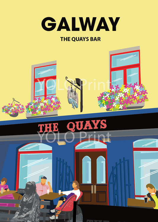 Galway Postcard or A4 Mounted Print or Fridge Magnet - The Quays Bar